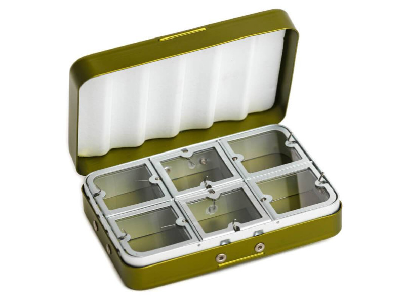 Fly Dressing Aluminium Box 6 Compartments - Olive